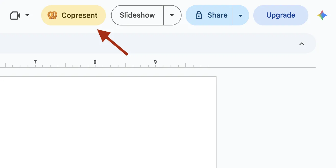 Copresent button beside Slideshow in the Google Slides toolbar