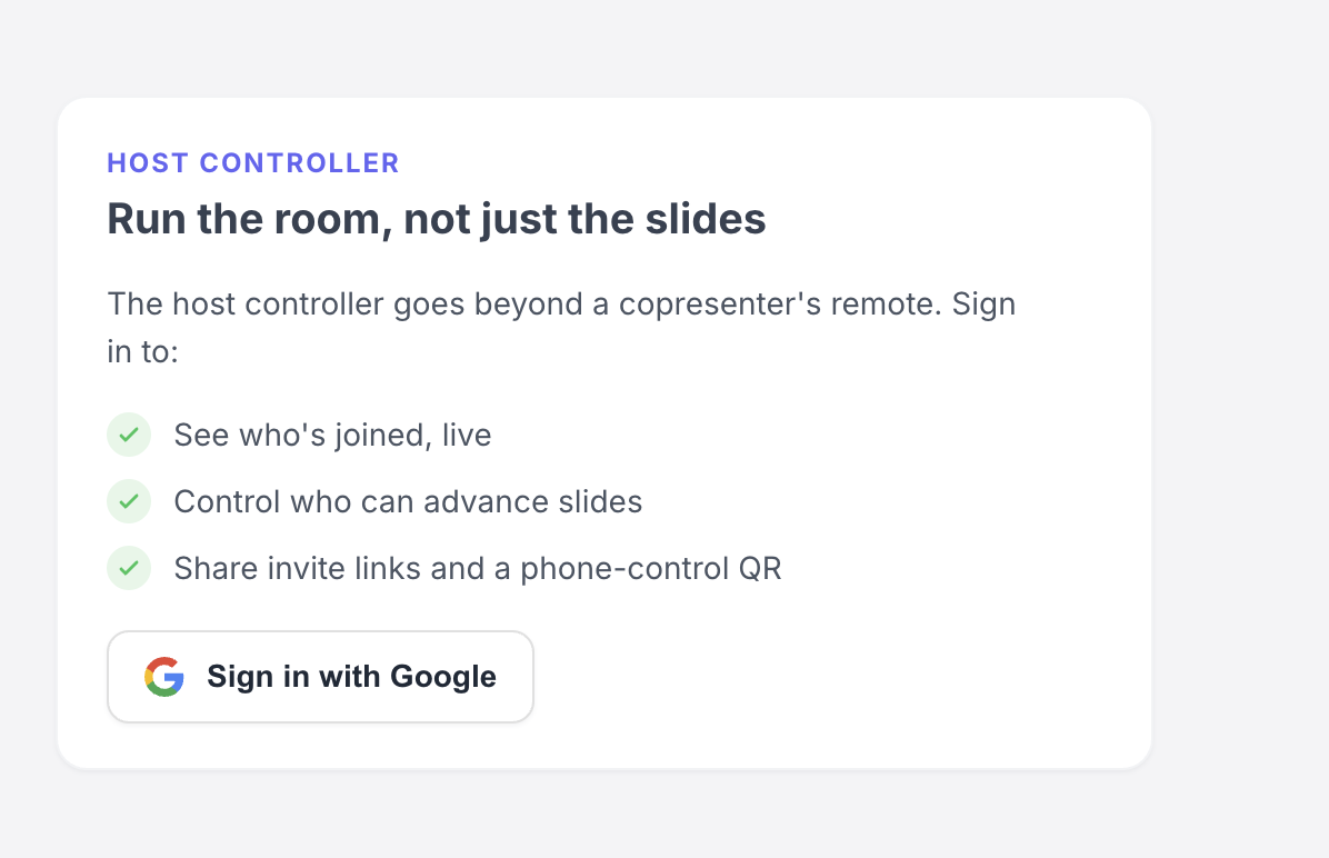 Sign in with Google to run the host controller